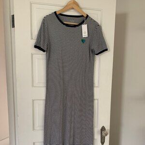 Navy Blue and White Striped Tory Sport Maxi T-shirt Dress